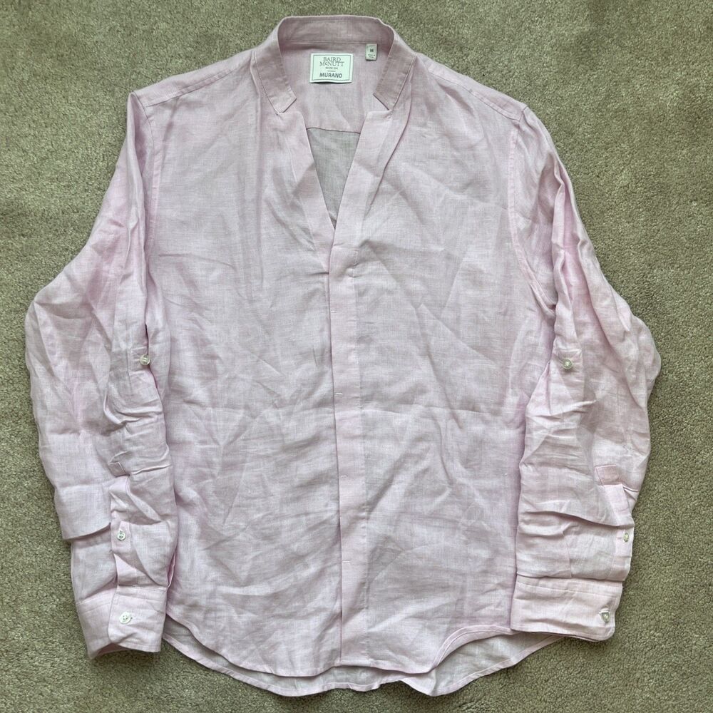 Baird McNutt Linen Button Up Shirt Womens Medium Pink Murano Roll Tab Lagenlook